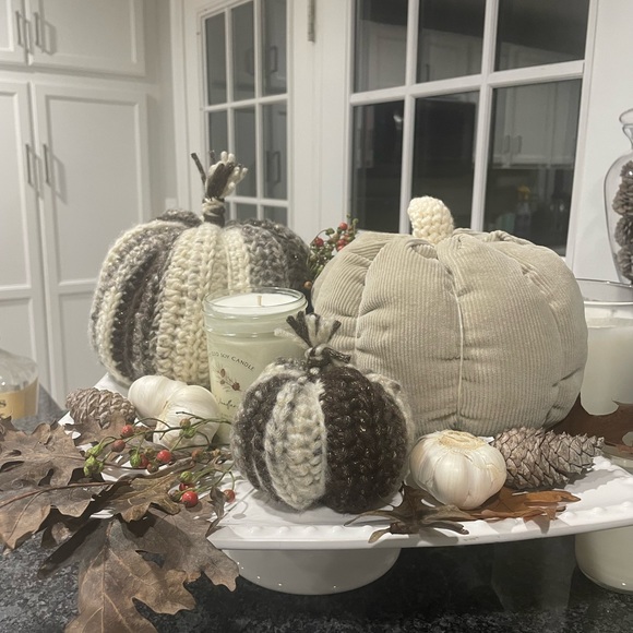 🍁THANKSGIVING CENTERPIECE Hand Crocheted Stuffed Pumpkins - Picture 1 of 3